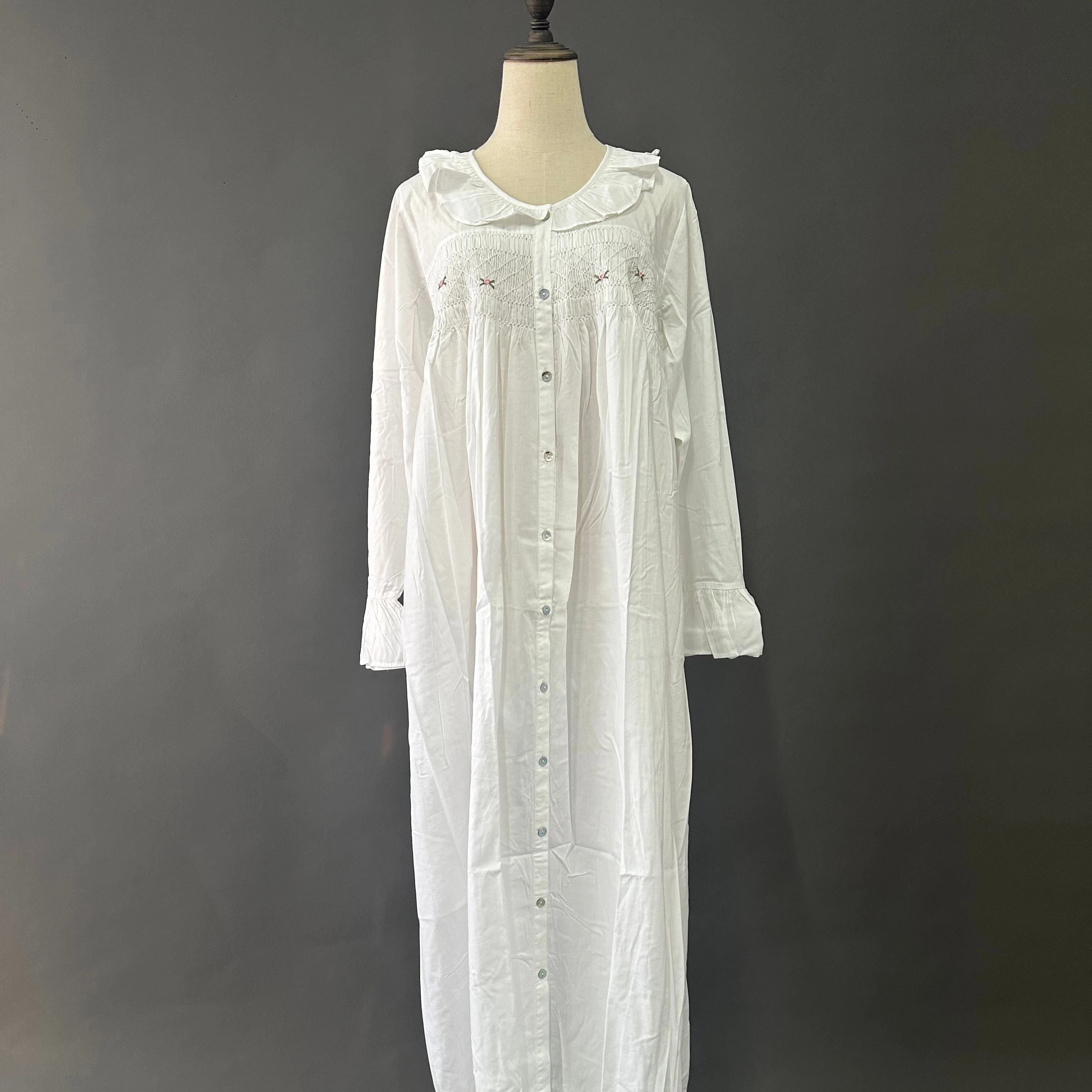 Smocked Longsleeve Button Down Nightdress