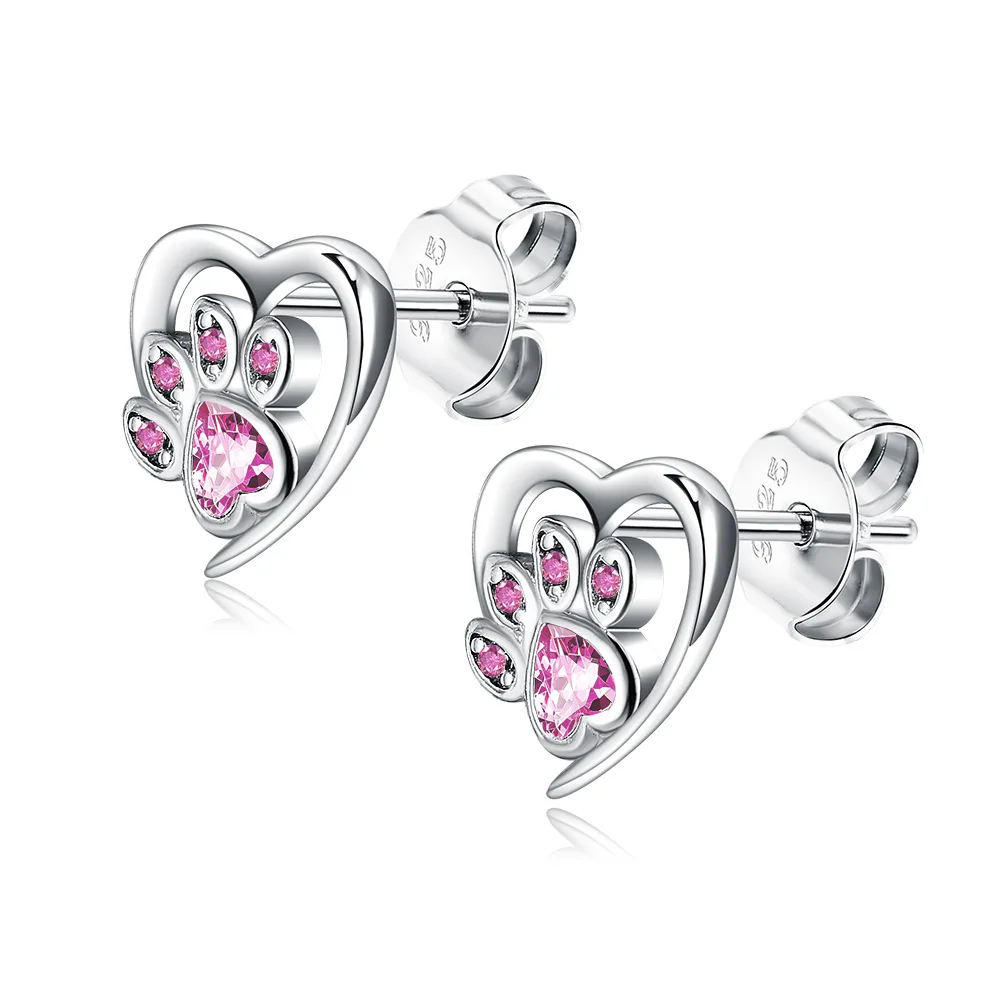 Factory Wholesale 2023 INS Fashion Silver Cat Heart Colorful Stud Earring Fine Jewelry for Women