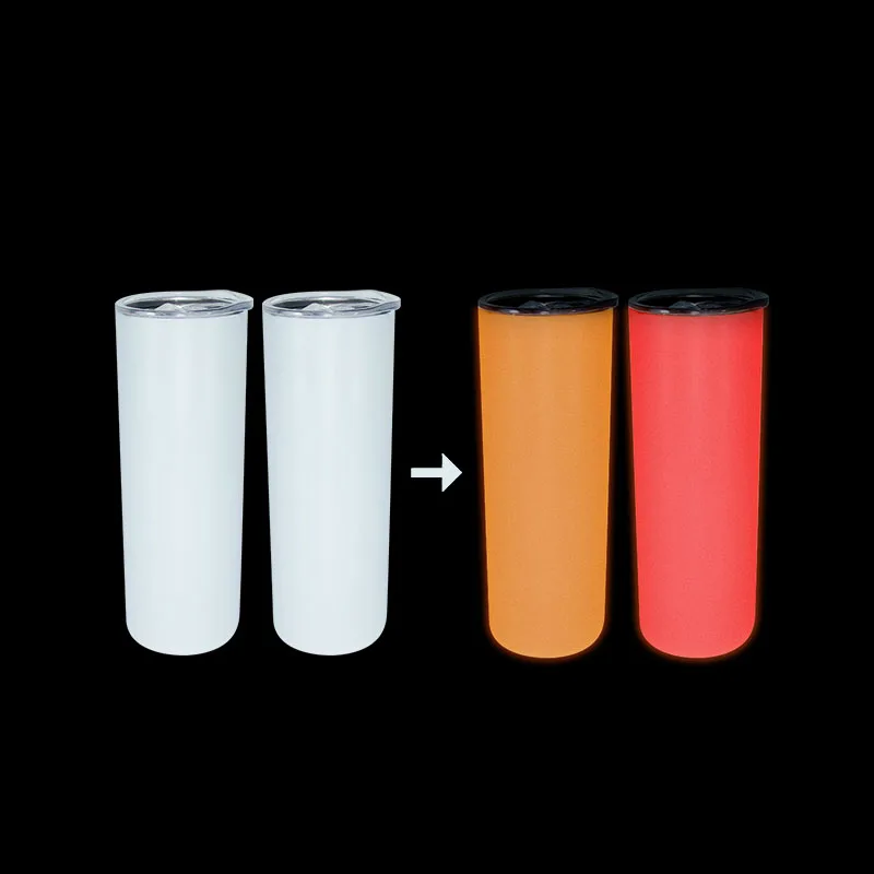 

Free shipping USA warehouse AGH 20oz Red sublimation blanks skinny straight glow in the dark sublimation tumbler with straw, White color