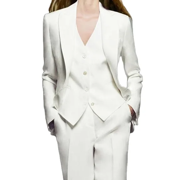 

White Women Suit 3 Piece Women Pant Suit OL Women's Summer Suit Women Blazer Jacket & Trousers & Vest Suit For Women Set