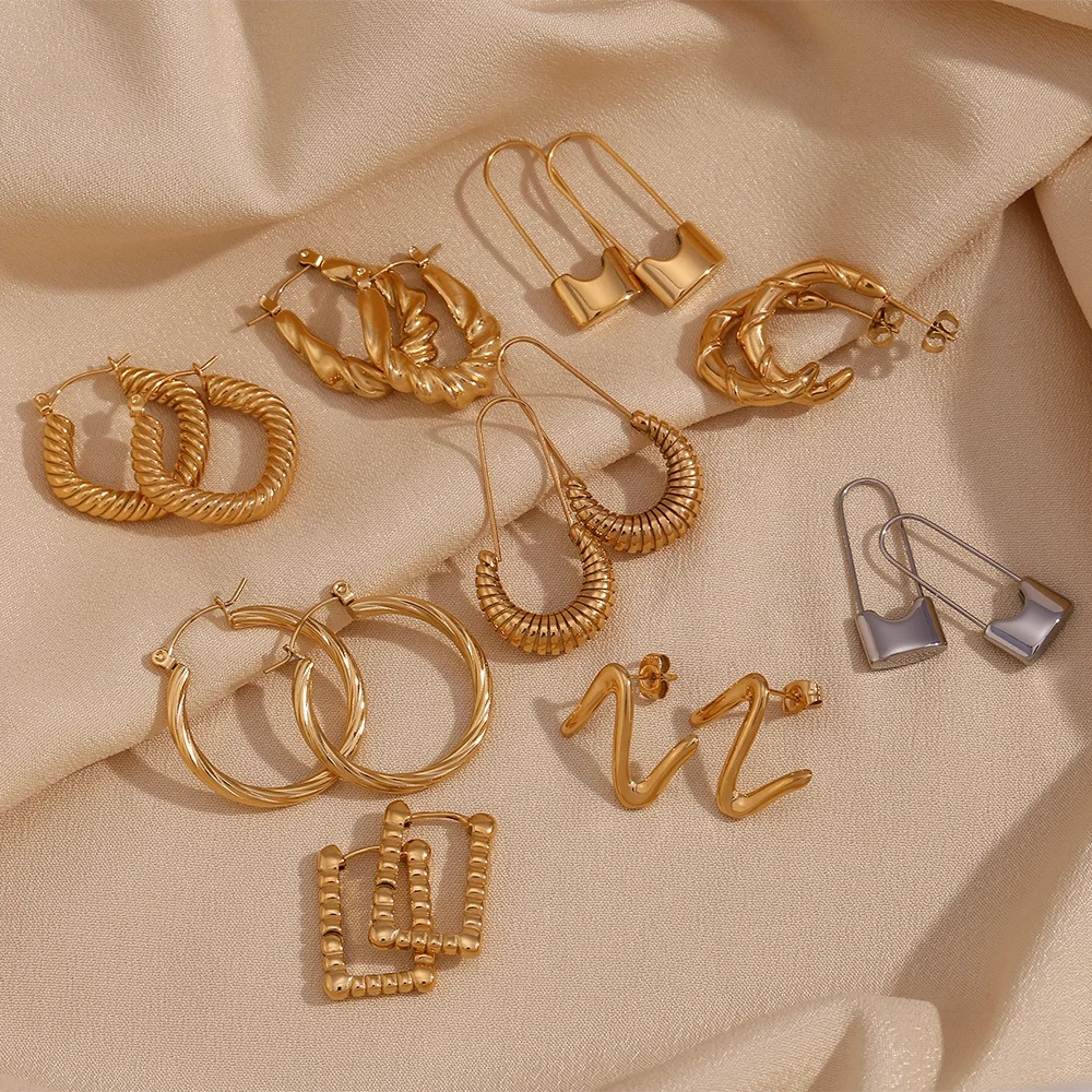 

Minimalist Earrings Set Twisted Gold Hoop Earrings Tarnish Free Jewelry Stainless Steel Hoop Earrings
