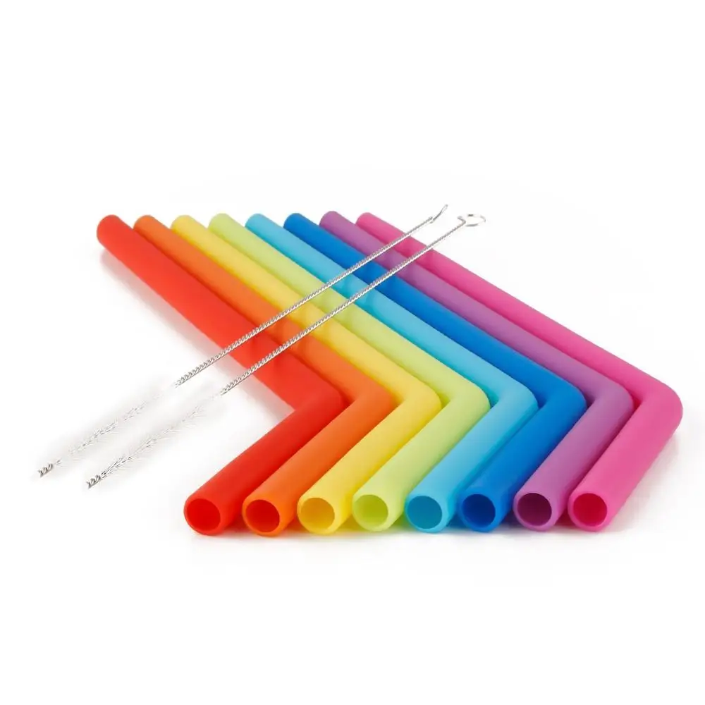 Healthy Reusable Silicone Drinking Straw with Cleaning Brush Essential Bar Accessory