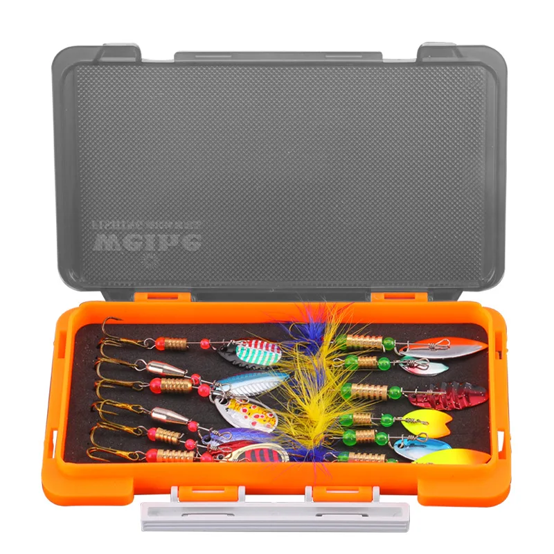 

Jetshark New Design 12 Pcs Metal Spinner Set With Feather Treble Hooks Salmon Hard Lure Box Spoon Sequins Combo Fishing Spinner