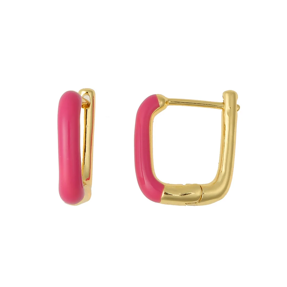 

Hot selling fine jewelry womens daily wear geometric neon color enamel hoop earring with cz stones, 18k gold