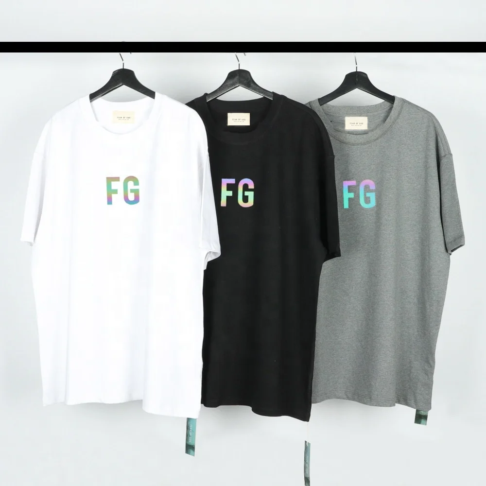 

Men Women Summer Casual T-shirt FG Colorful Reflective Printing Short-sleeved Kanye West Loose Street Tee Custom T-shirt