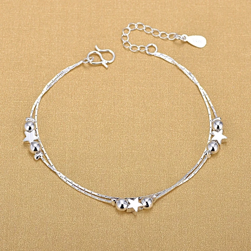 

Cheap Price Wholesale 925 Silver Double Twist Chain Beads Star Charm Women Bracelets Jewelry