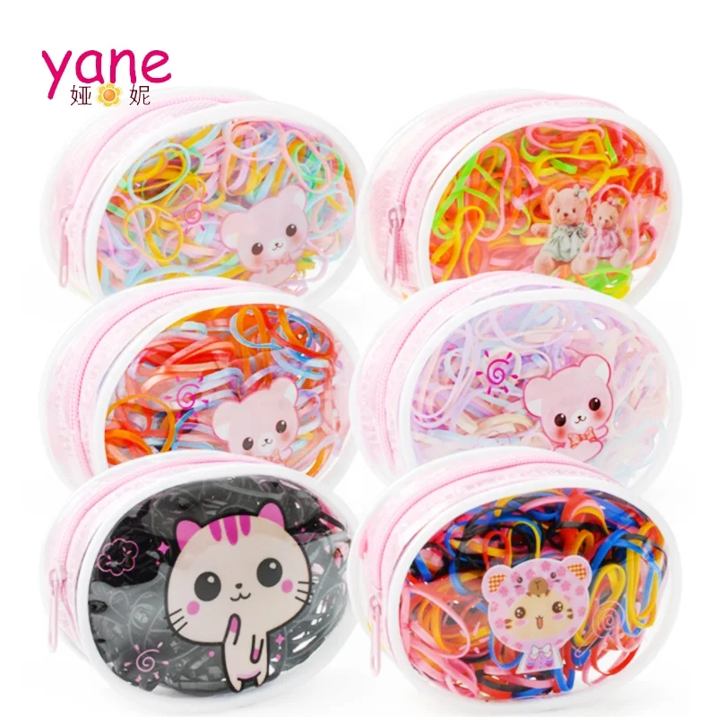 

Baby kids rubber hair tie small size Resin elastic hair tie zipper bag elastic hair band