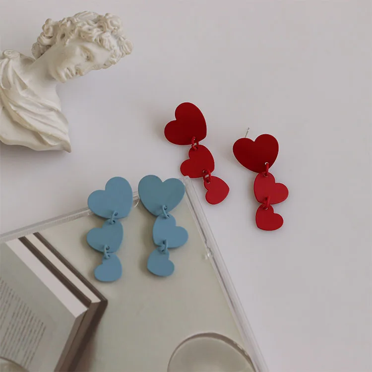 

Hot Sale Korean Style Love Tassel Earrings Fashion Jewellery Alloy Red Heart Drop Earrings, Red, blue