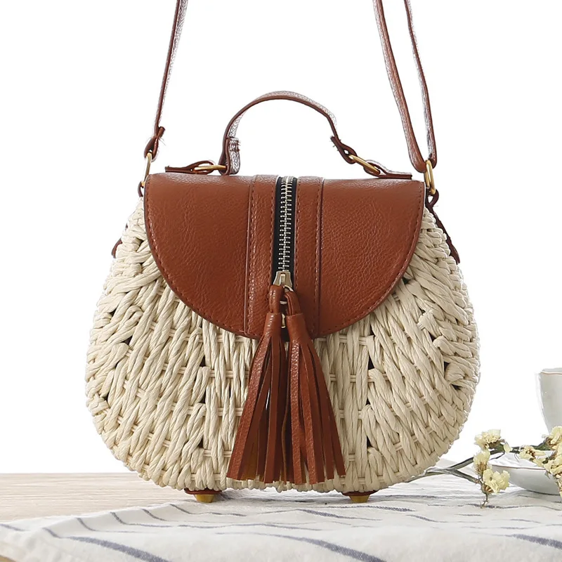 

Wholesaler Designer Tassel Women Straw Shoulder Bags Western Fashion Simple Woven Paper Straw Beach Travel Sling Crossbody Bag