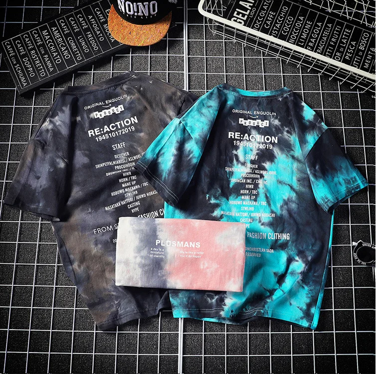 

Men's Hip Hop Drop Shoulder Gradient Color Tie Dye T-shirts Cotton Plusman Graphic T Shirts