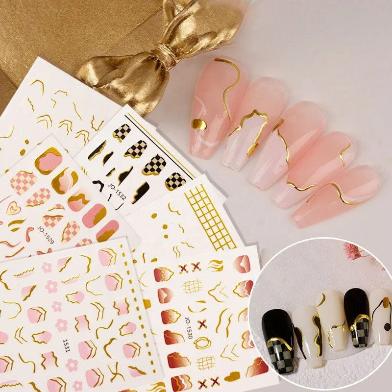 

Paso Sico Nail Manicure Golden Foil 3D Grid Sticker Golden Line Decorative Nail Decals for DIY Nail Art Sticker