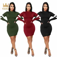 

WG2346 wholesale ladies casual knit long sleeve bandage mini sheath dress