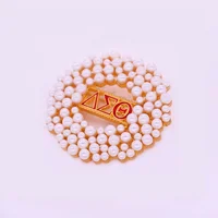 

Fashion sorority pearl gold plated brooch jewelry red enamel delta sigma theta greek letter DST lapel pins