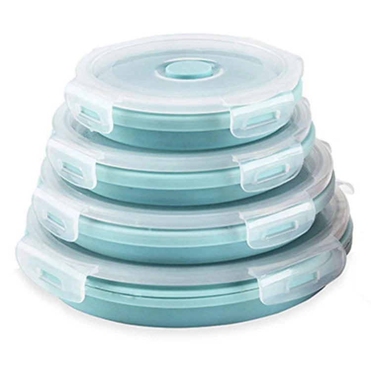 Set Of 4 Round Prep Storage Bowls With Lids Silicone Lunch Containers