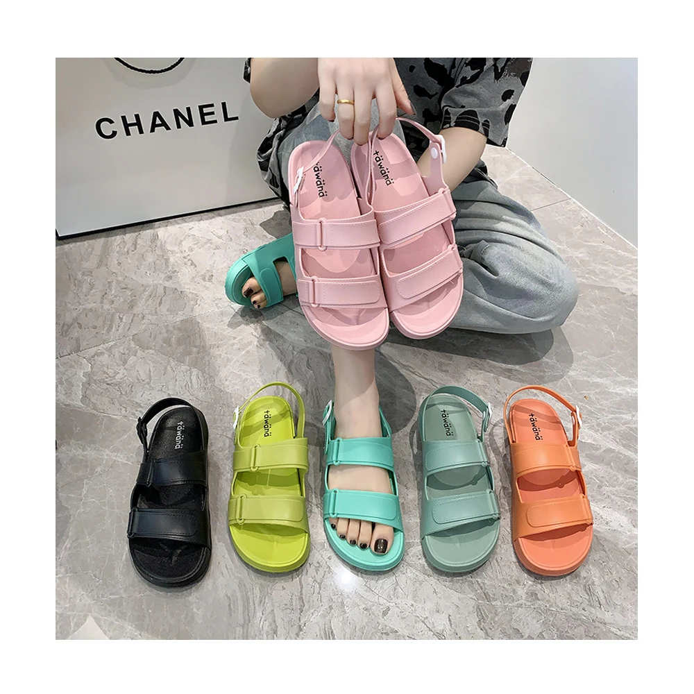 

Z New Summer cute Soft candy color sports style fashion beach flats sandals slides for women ladies, Black/orange/pink/green/grass green/fluorescent green