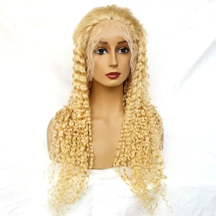 

Top Quality Full Lace Wig. Blonde Human Hair Wig 613. Water Wave With Wholesale Price