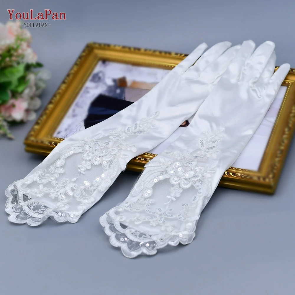 

YouLaPan VM06 Korean Long Lace Flower Bride Wedding Gloves Elegant Wedding Accessories, Off-white