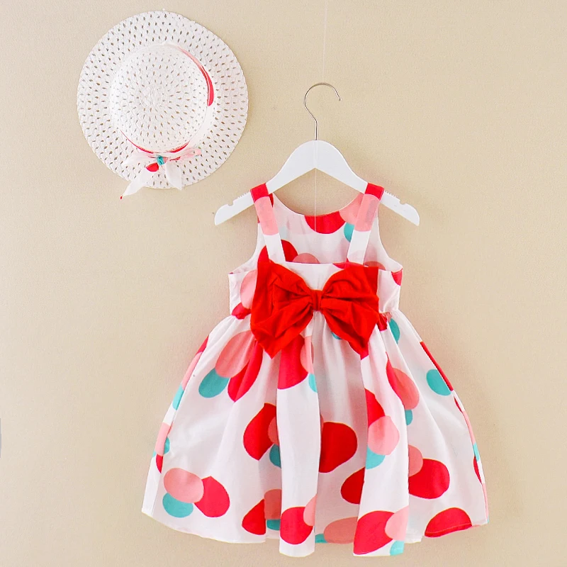 

3 years Summer Boutique girls holiday party dresses red dots cotton printing kids frock clothing good looking dress, Red,orange