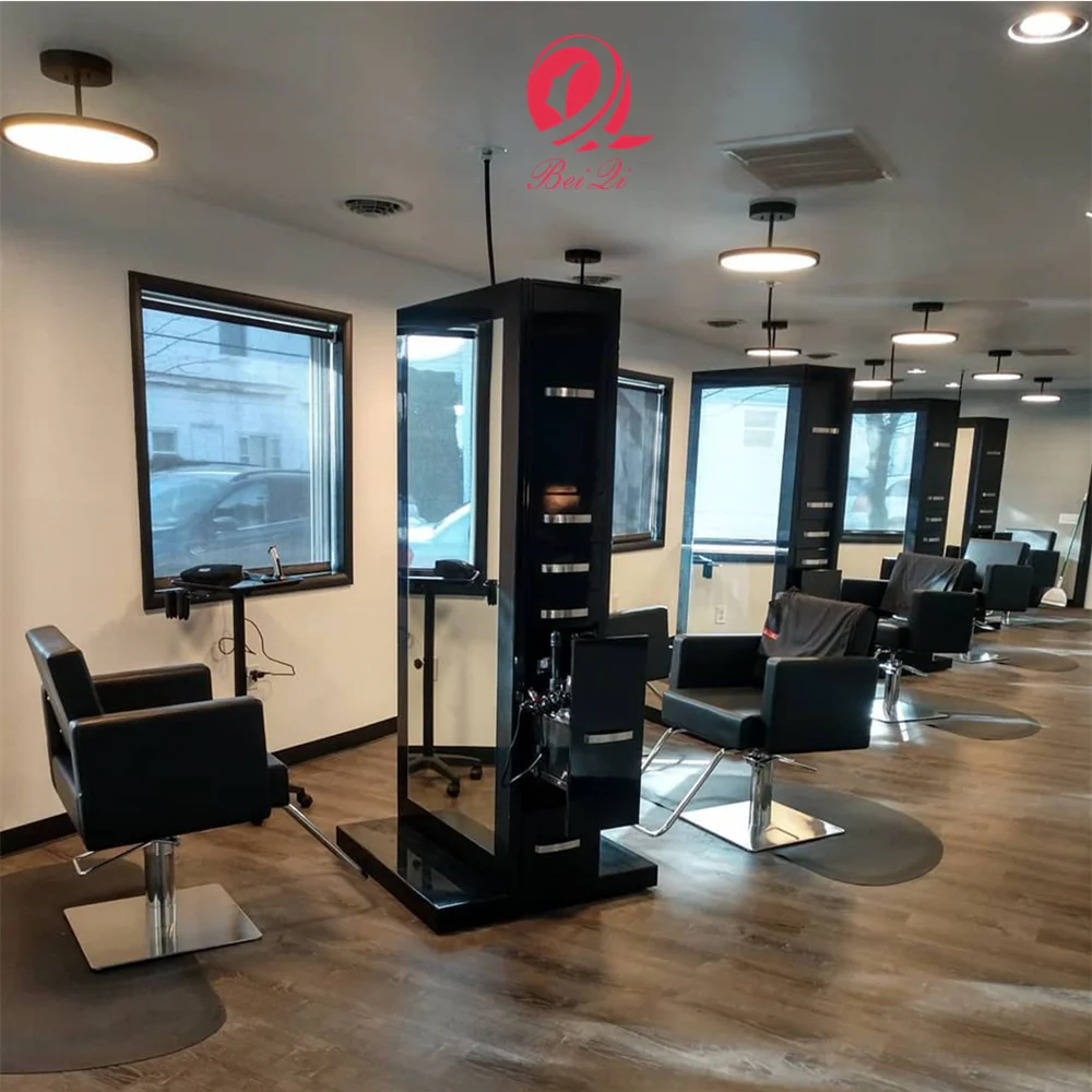 Highend Salon Furniture Black Double Side Mirror Station Barber Shop