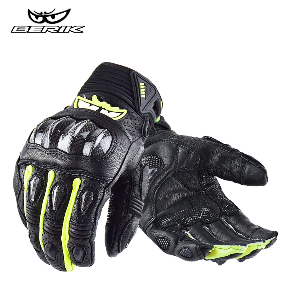 

BERIK New Gloves Motorcycle Leather Carbon Fiber Hard Shell Motorbike Gloves Windproof Touch Screen Ridding Gloves All Seasons