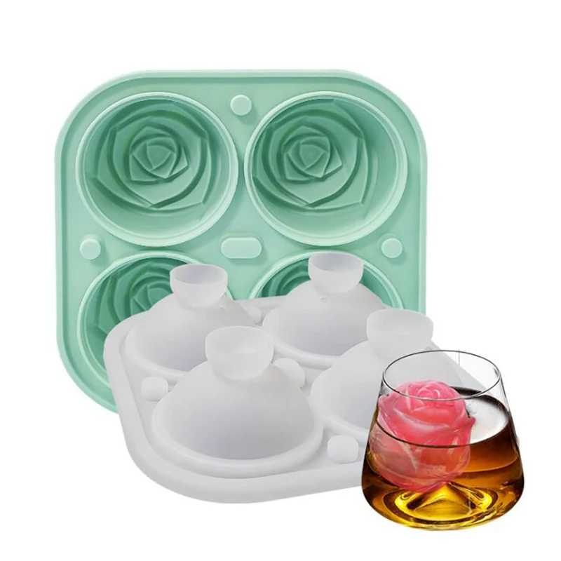 

Drop Shipping Flower Rose Ice Cube Tray Silicon Free 4 Cavity Rose Shaped Silicone Ice Mold Maker Tools for Bar Homemade DIY, Orange,black,grey,green