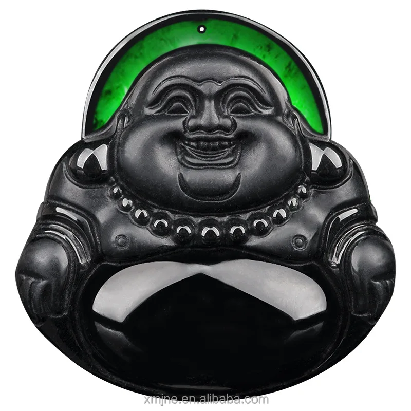 

Natural A Goods Jadeite Ink Jade Buddha Gong Maitreya Buddha Pendant Ice Seed Ink Green Laughing Buddha Female Wholesale 1