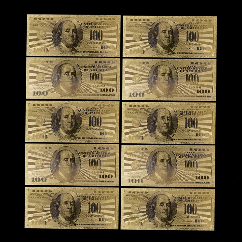 

10pcs USA 100 Dollar Gold Banknote Currency Bill Paper Money Coin Medal 24k United States OF America