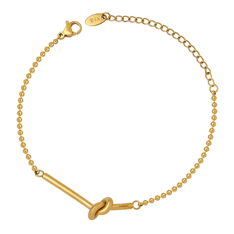 

China Good Price Knotted Beads Bracelet Stainless Steel 18k Gold Plated Jewelry for Women
