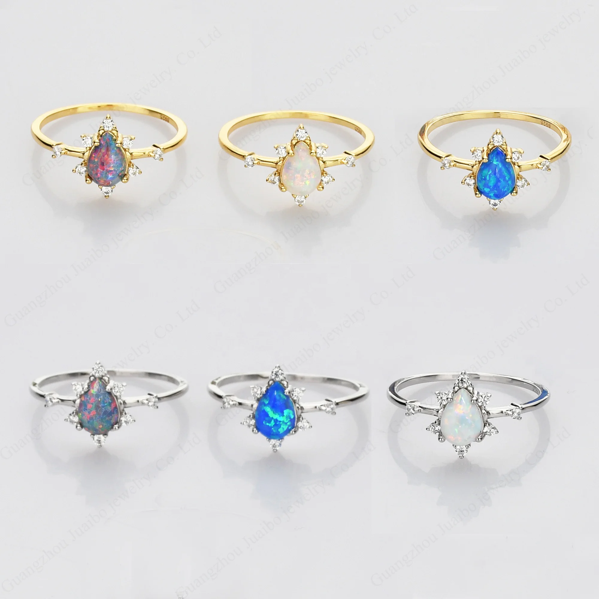 

Wholesale women luxury rainbow flake synthetic blue white black opal rings 925 sterling silver opal ring