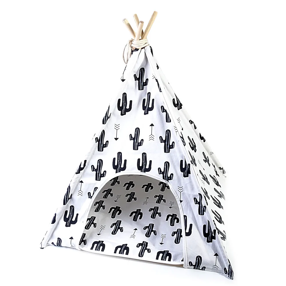 

Multiple Colors Pet Bed Products Detachable Striped 100% Cotton Dog Cat Tepee Tent Bed, White+black