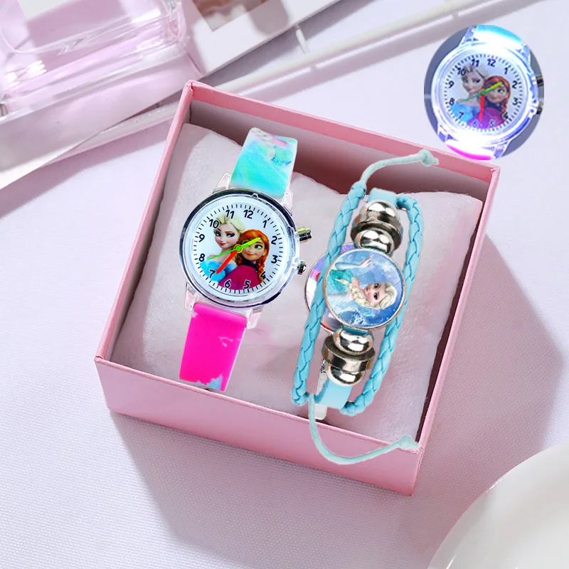 

Fashion Princess Children Watches+bracelet+box set Colorful Light Source Girl Watch Kids Party Gift Clock Wrist Relogio Feminino