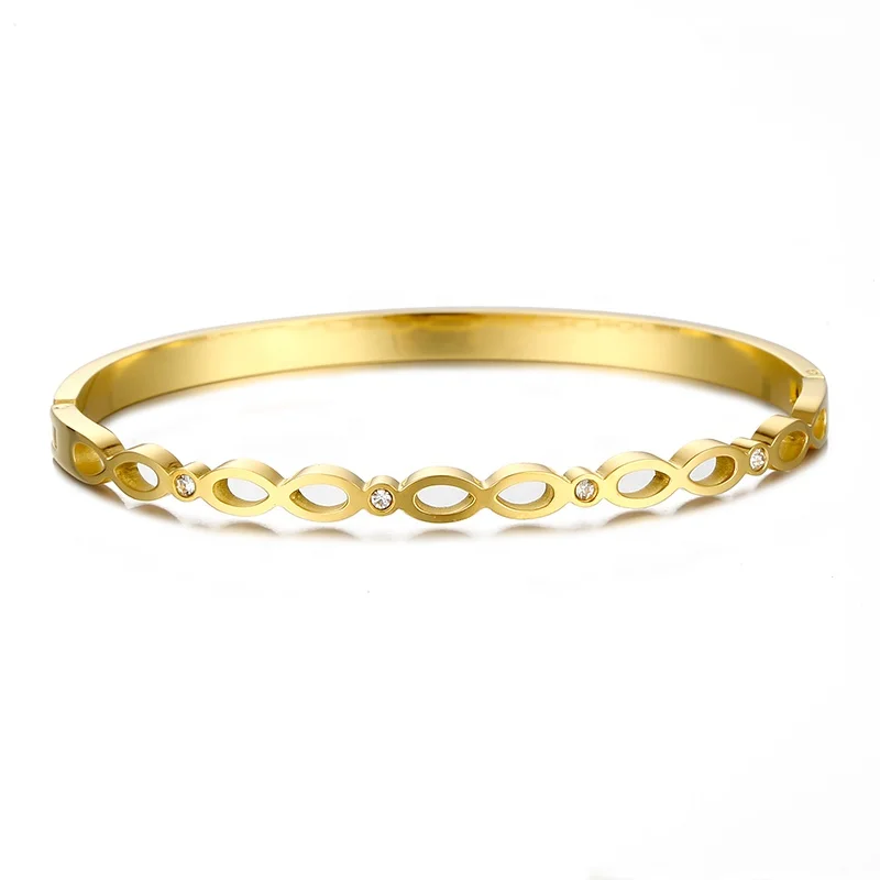 

Creative Women Jewelry Wholesale Custom Stainless Steel 18K Gold Plated Hollow Infinity Love Cuff Bangles Bracelets for Women