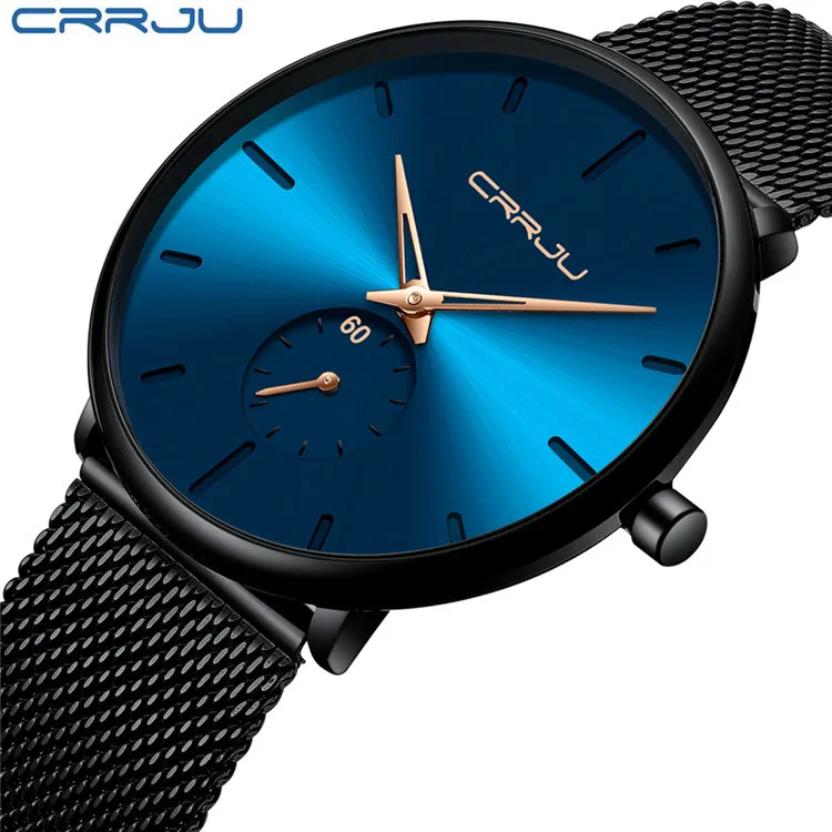 

Relogio Masculino Hot Sale Men's Luxury Quartz Watches Mesh Stainless Steel Classic CRRJU 2150 Quartz Men's Wrist Watch