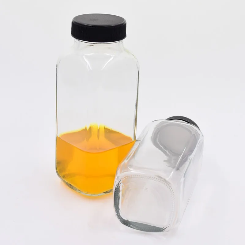 8 Oz 250ml Clear Empty French Square Beverage Glass Bottle Cold Pressed