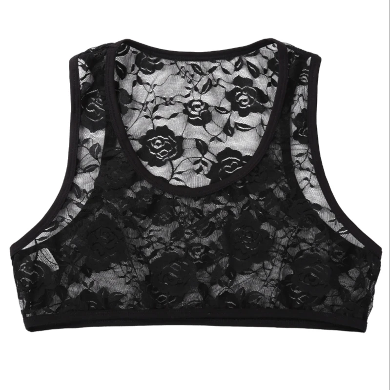 

iEFiEL Mens Sissy Lace Mesh See Through Lingerie Sexy Undershirt Tank Top Sleeveless Crossdressing Crop Top