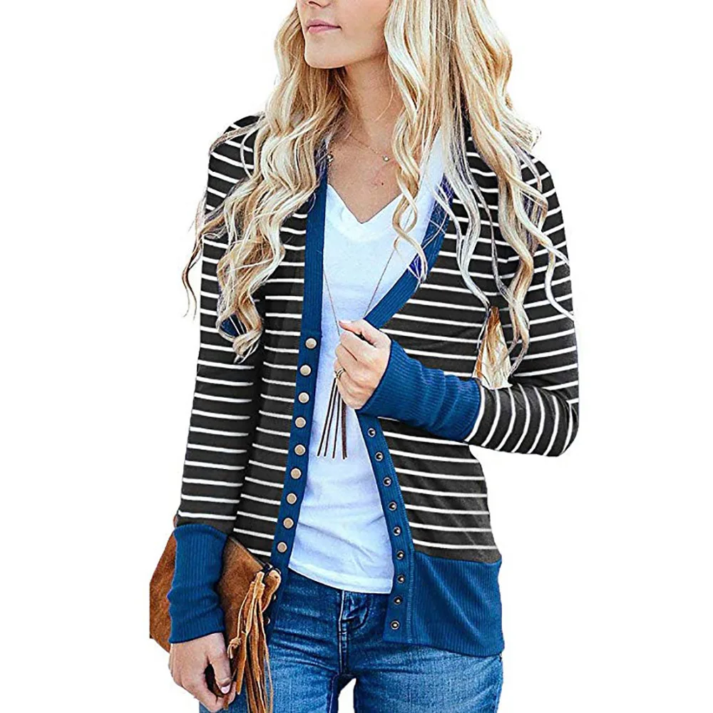 

Women's Casual Fashion Long Sleeve V-Neck Button Down Knit Open Front Cardigan Sweater