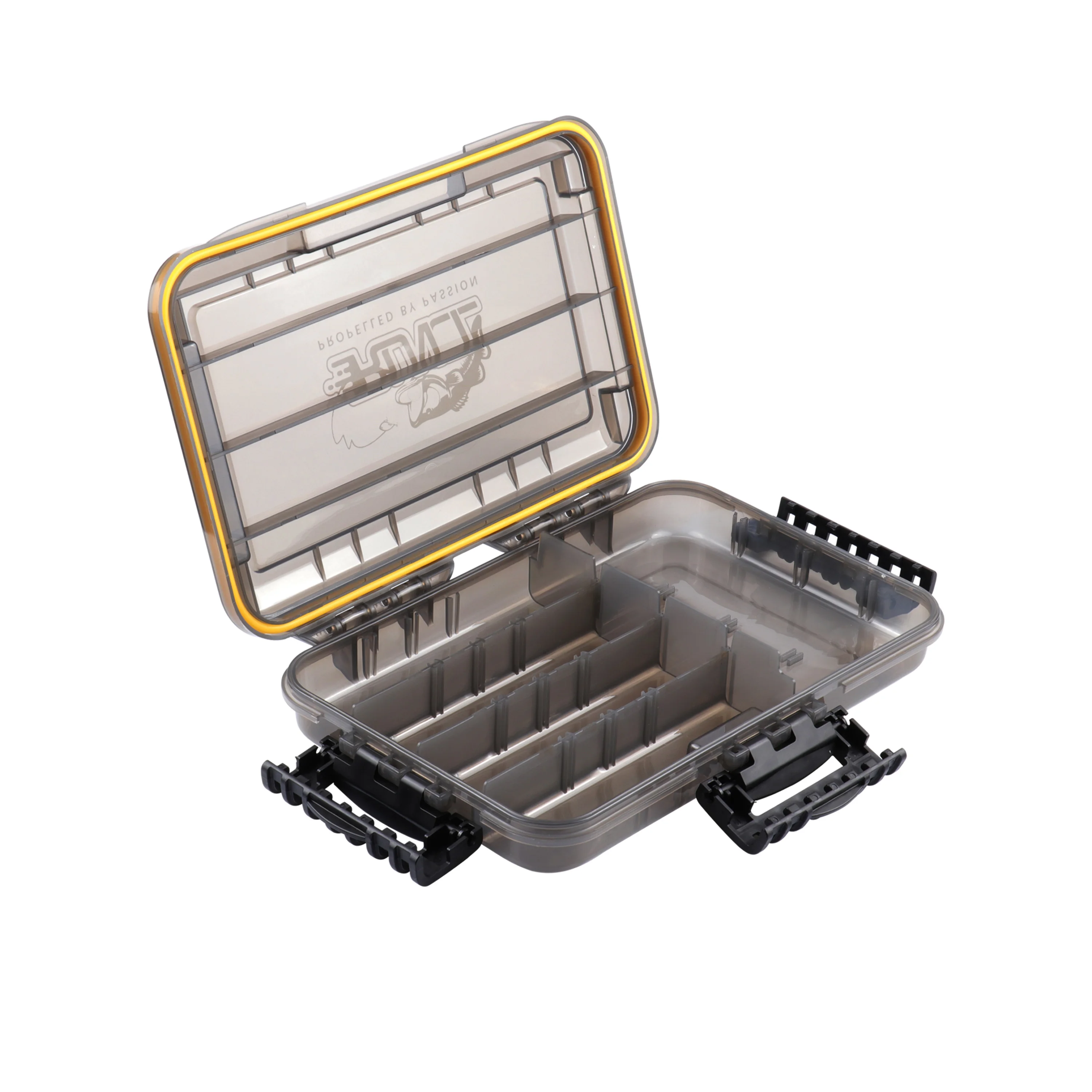 

RUNCL Waterproof Seal Tackle Box Secure-Locking Latches Fishing Lure Tackle Box with Removable Dividers, Dark brown