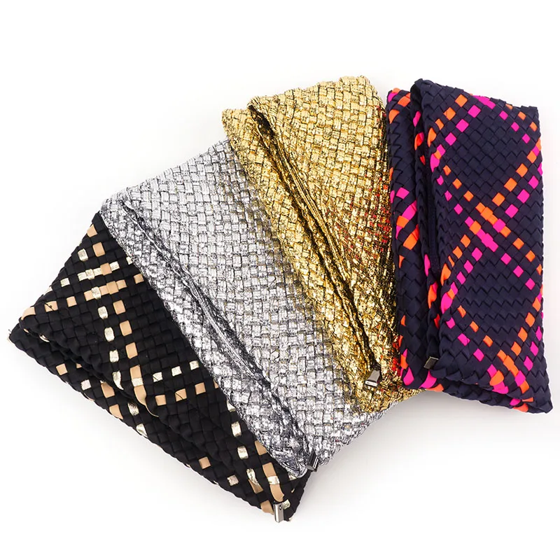 

2021 Autumn Winter Ladies Woven neoprene Wallet Hand make Knitted Purse Weave Clutch Bag