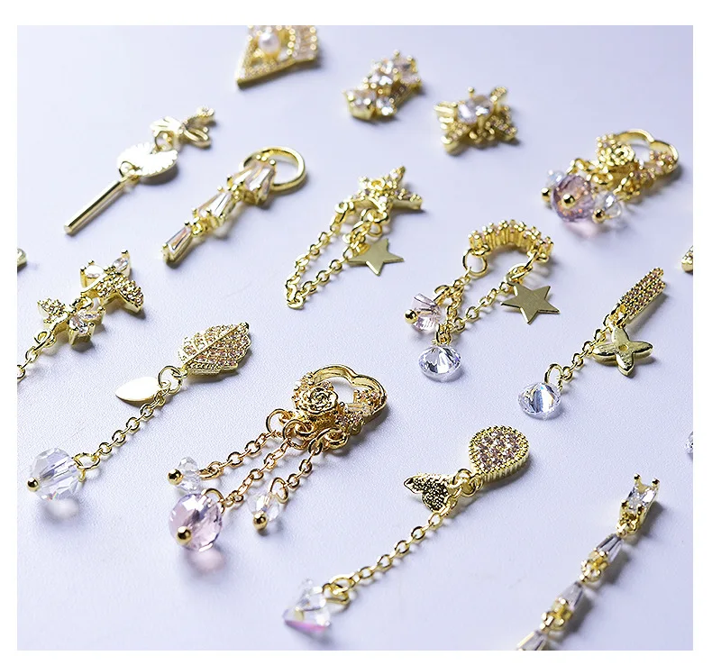 

2021 Popular Metal Gold Plated Luxury Tassel Chain Dangling Nail Charms, Silver