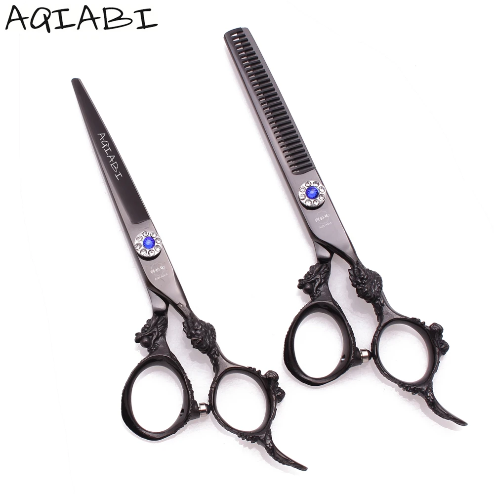 

Barber Scissors 5.5'' 6" AQIABI JP Stainless Hair Cutting Scissors Thinning Shears Black Dragon Handle Curving A9004