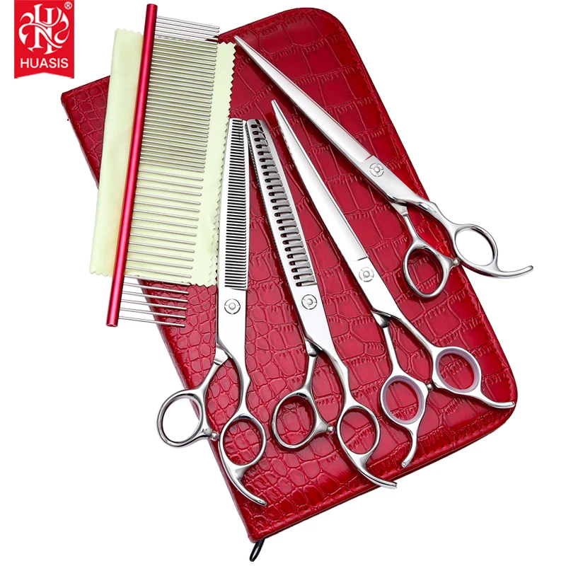 

AR-D14 Japan 440c  Pet Grooming Kit Professional Pet Straight Scissors Curved Shear Thinner and Chunker, Silver