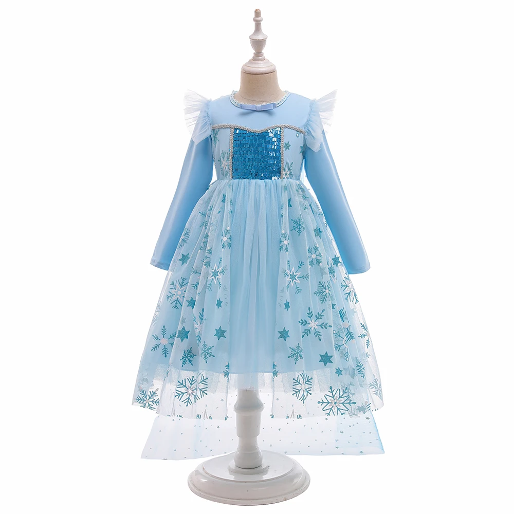 

FSMKTZ Hot Sale Cosplay Elsa Anna Long Princess Dresses Movie Dress Girls Costume Birthday Party Dress For Girls BX1735, Blue
