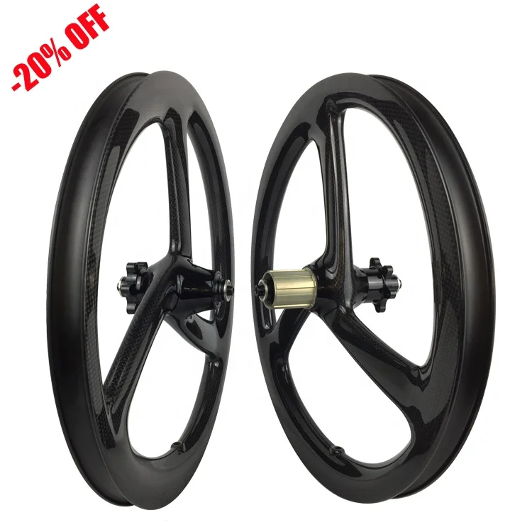 

16" 349 Three Spoke Folding Bike Wheelset Clincher Disc Brake Carbon Wheelset 16 349 100/135mm Carbon Tri Spoke Wheels 16 Inch