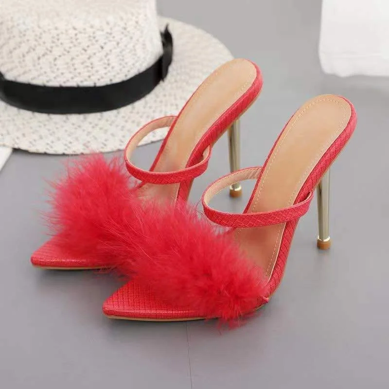 

2022 Womens Heels Stilettos Women Pumps Pointed Toe Shoes Sexy Sandals High Heels With Fur, Khaki,white,red,blue,black