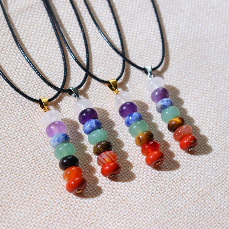 

Wholesale Gemstone 7 Chakra Healing Crystal Pendant Necklace Natural Amethyst Agate Handmade Necklace