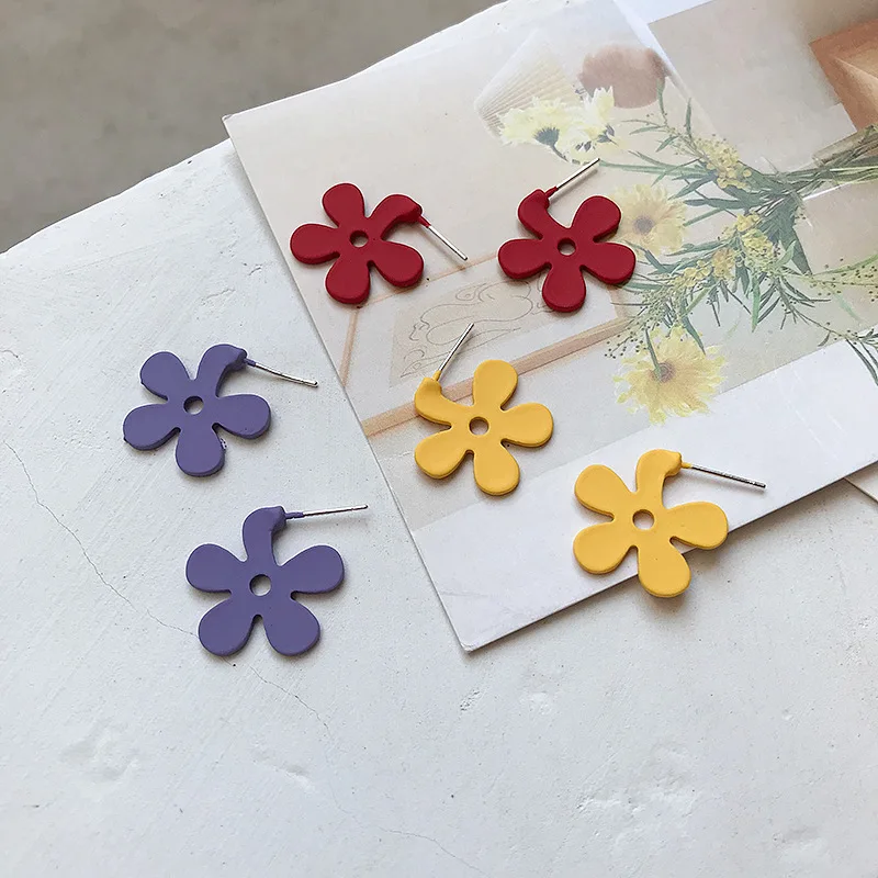 

JUHU New color small fresh flower earrings sweet wild simple creative earrings S925 silver needle jewelry for women, Colorful