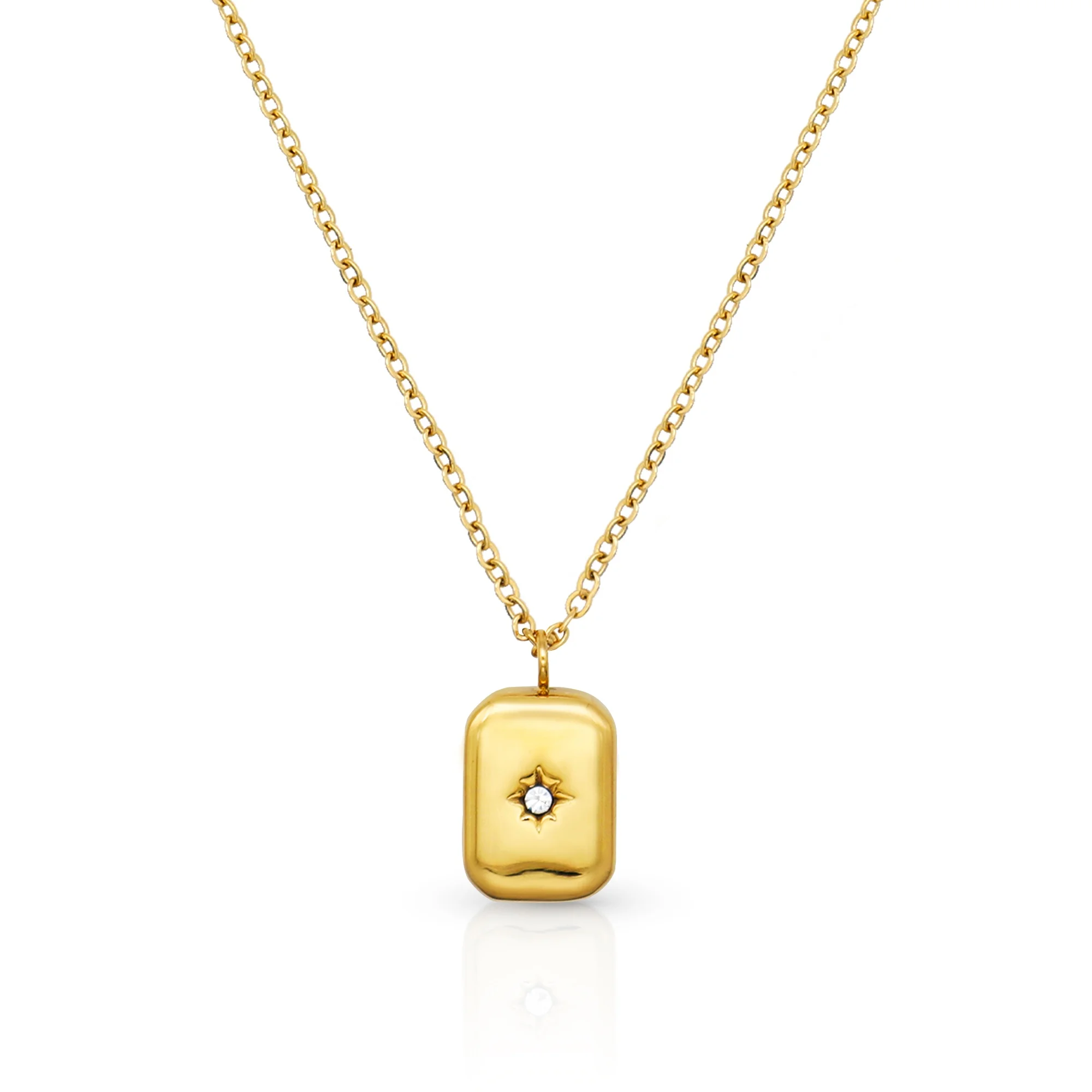 

Chris April fashion jewelry PVD gold plated 316L stainless steel Cube Eight-pointed star pendant necklace with zircon