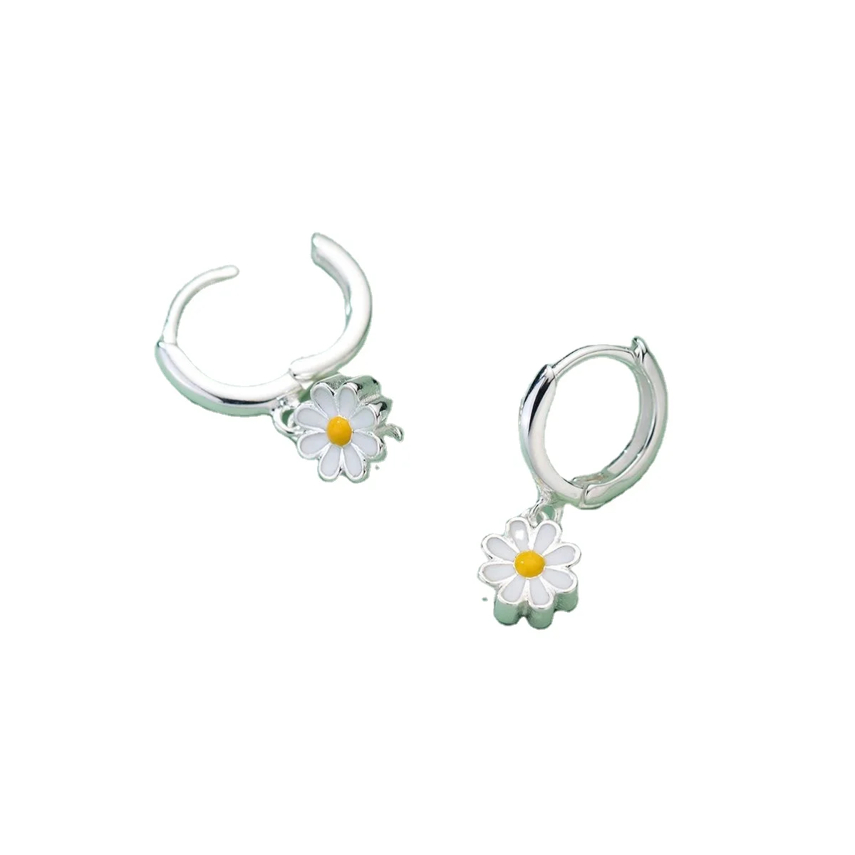 

2023 INS Fashion 925 Sterling Silver Color dripping Daisy silver hoop earring fine jewelry for women