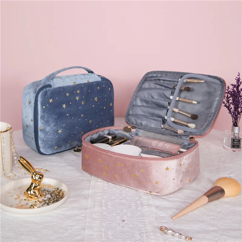 

Suede Velvet Custom Pouch Luxury Beauty Makeup Bag Professional Cosmetic Bag Zipper Closure Travel Travel Makeup Wash Storage, Customize