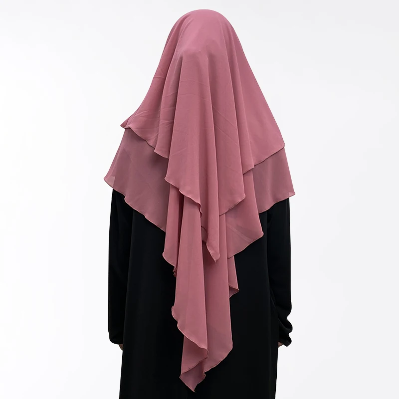 

Stock cheap extra long chiffon khimar 2 layer factory direct sales double layers pink prayer khimar